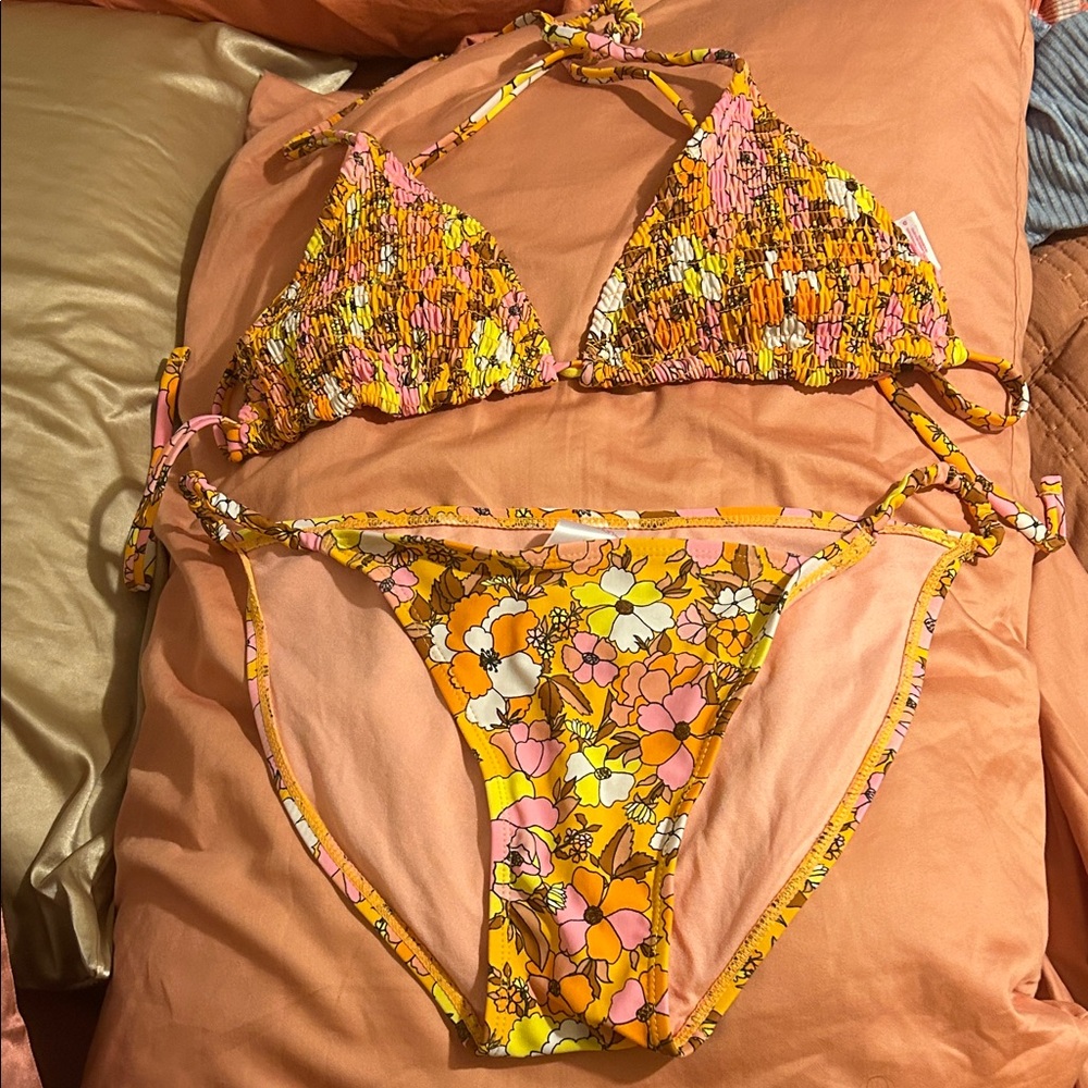 Xhilaration Floral Bikini Set in Peach and Yellow